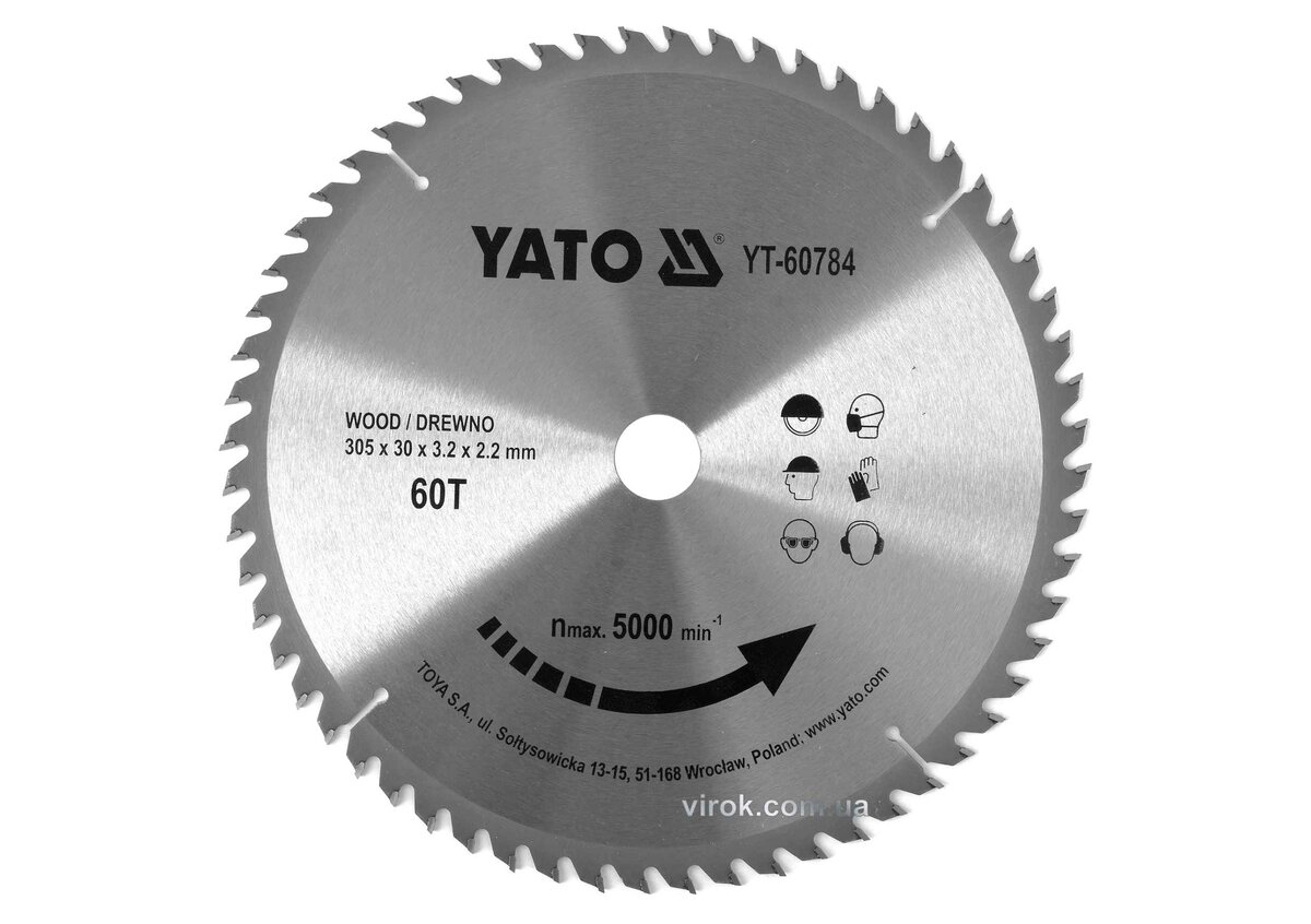 YATO Диск пиляльний победітовий по дереву YATO: 305x30x3.2x2.2 мм, 60 зубців, R.P.M до 5000 1/хв  | 