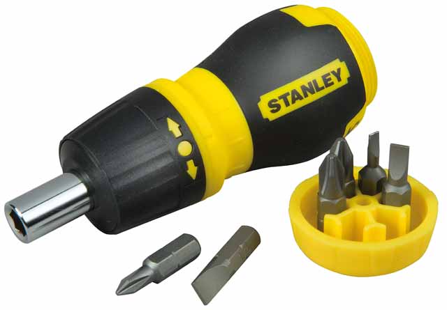 STANLEY 0-66-358 Отвертка + 6 насадок укороченная реверсивная Multibit Ratchet Stubby