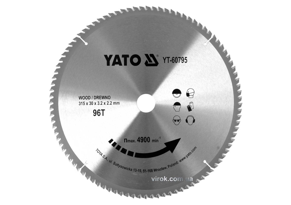 YATO Диск пиляльний победітовий по дереву YATO: 315x30x3.2x2.2 мм, 96 зубців, R.P.M до 4900 1/хв  | 
