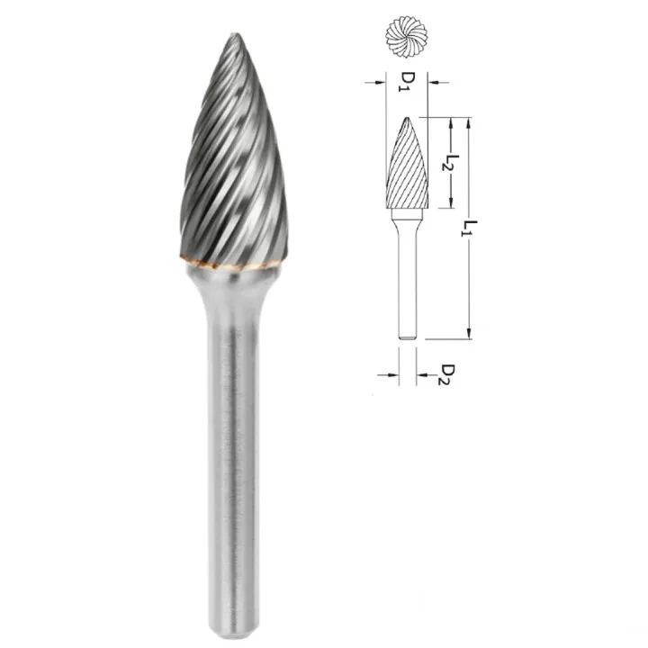 Борфреза сфероконическая заостренная (снарядная) PROFITOOL - 8х20х64x6 мм INOX (G08206-3INOX)