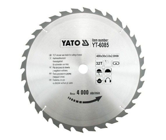 YATO Диск пиляльний победітовий по дереву YATO: 400х30x3.8x2.8 мм, 32 зубці, R.P.M до 4000 1/хв  | Y