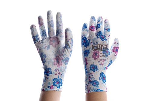 Перчатки с полиуретановым покрытием р8 (голубые садовые манжет) НЕЗАБУДКИ СИЛА