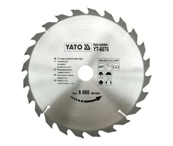 YATO Диск пиляльний победітовий по дереву YATO: 250х30х3.2х2.2 мм, 24 зубці, R.P.M до 6000 1/хв  | Y