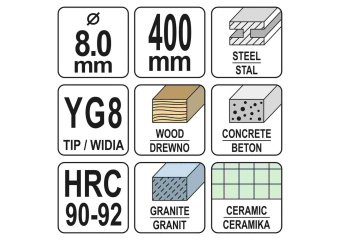 YATO Свердло універсальне YATO : YG8, HRC 90-92, Ø= 8 мм, l= 400 мм  | YT-43962