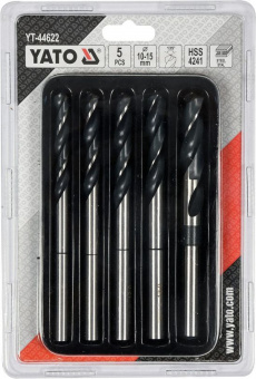 YATO Набір свердл по металу YATO: HSS 4241, Ø10-15мм, L=75/150мм, до нержав. і конструкц. сталі, 5 ш