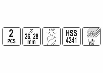 YATO Набір свердл по металу YATO: HSS 4241, Ø26-28мм, L=75/150мм, до нержав. і конструкц.сталі, 2 шт