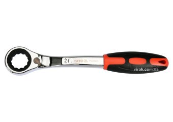 YATO Ключ накидний, вигнутий з тріщаткою YATO: М24, HRC 42-48, Cr-V, з прогумованою ергономічною руч