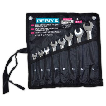 Набір ключів ріжково-накидних у тканинному чохлі, Cr-V, 14 шт. (8-24 мм) Berg | 48-968