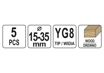 YATO Набір свердл-фрез по дереву YATO : Ø= 15-35 мм, зі шпинделями Ø= 8, 10 мм, у футлярі, 5 шт.  | 
