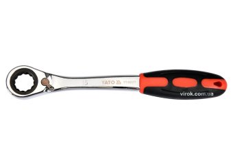 YATO Ключ накидний, вигнутий з тріщаткою YATO: М15, HRC 42-48, Cr-V, з прогумов. ергономічною ручкою