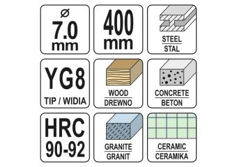 YATO Свердло універсальне YATO : YG8, HRC 90-92, Ø= 6 мм, l= 400 мм  | YT-43960