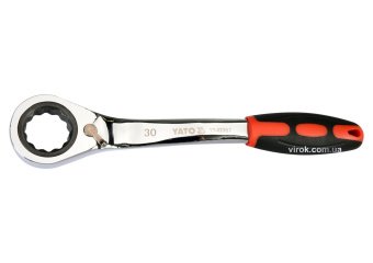 YATO Ключ накидний, вигнутий з тріщаткою YATO: М30, HRC 42-48, Cr-V, з прогумованою ергономічною руч