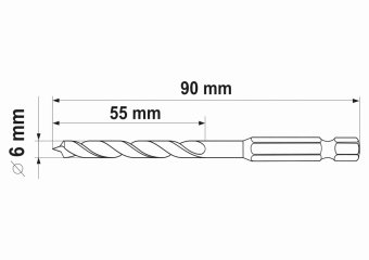 YATO Свердло по дереву YATO : Ø6 x 90/55 мм, хвостовик- HEX 1/4", HSS 4241  | YT-33863