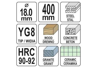 YATO Свердло універсальне YATO : YG8, HRC 90-92, Ø= 18 мм, l= 400 мм  | YT-43967