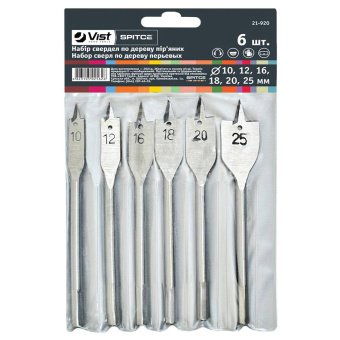 Набір свердел по дереву піряних, 6шт (10-25мм) Spitce | 21-920