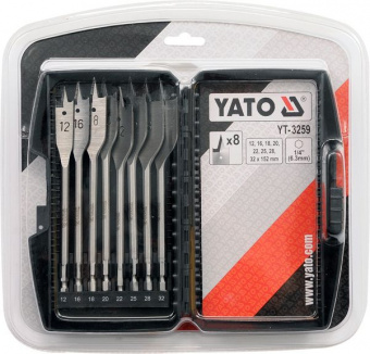YATO Свердла перові по дереву YATO: 6-гранний хвостик HEX-1/4", Ø=12-32 мм, L=152мм. (Набір/8 Шт.)  