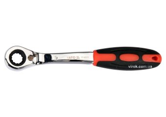 YATO Ключ накидний, вигнутий з тріщаткою YATO: М9, HRC 42-48, Cr-V, з прогумов. ергономічною ручкою 