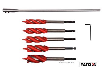 YATO Набір свердл по дереву YATO: Ø=16-25 мм, L=165мм, з 4 пругами, HEX-1/4" +подовжувач +ключ, 7 шт