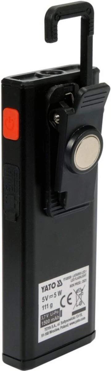 YATO Ліхтар світлодіодний акумул. YATO Li-Po 3.7 В, 500 Lm, функ. павербанк на 1500 mАГод  | YT-0855