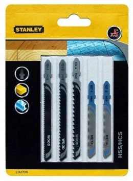 STANLEY STA27040 Набор из 5-ти полотен для лобзика. Посадка U-образная. Тип HCS/HSS. Универсал