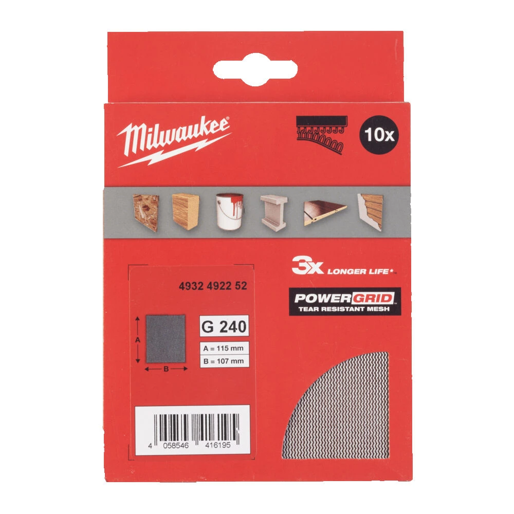MILWAUKEE Сетчастые шлифлисты для вибрационных шлмфмашын 115x107 HL G240 - 10 шт. | 4932492252