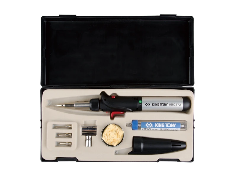 KING TONY Паяльник газовый, горелка, 150 Вт, с комплектом сменных насадок. | 6BC3007