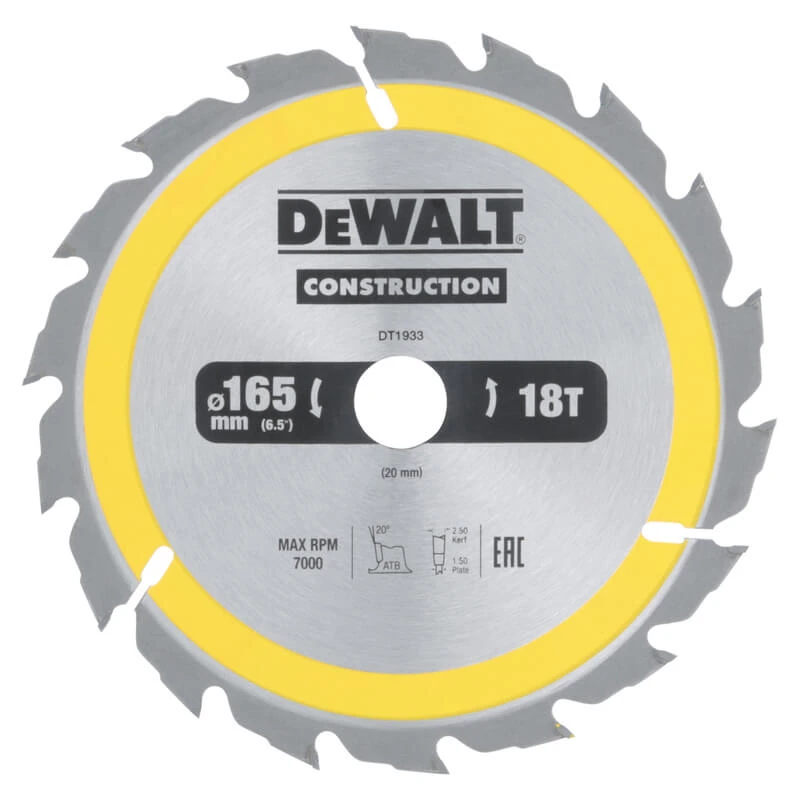 DeWALT Диск пильный CONSTRUCTION, 165х20 мм, 18z (ATB) + 20 град