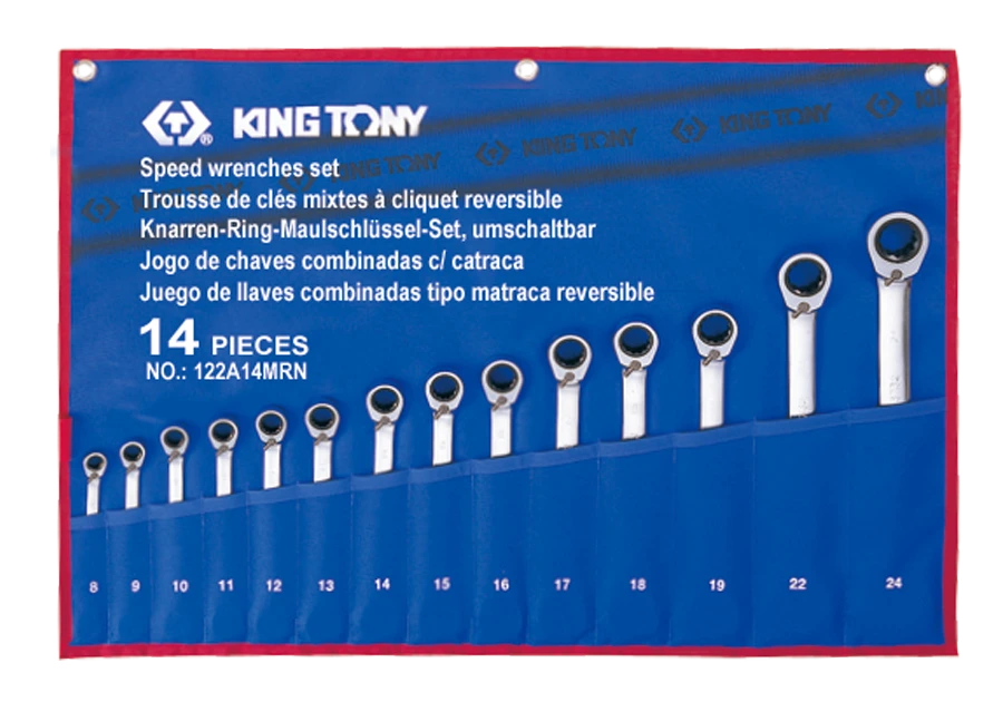KING TONY Набор ключей комби с трещеткой и флажком 14шт. (8-24) | 122A14MRN