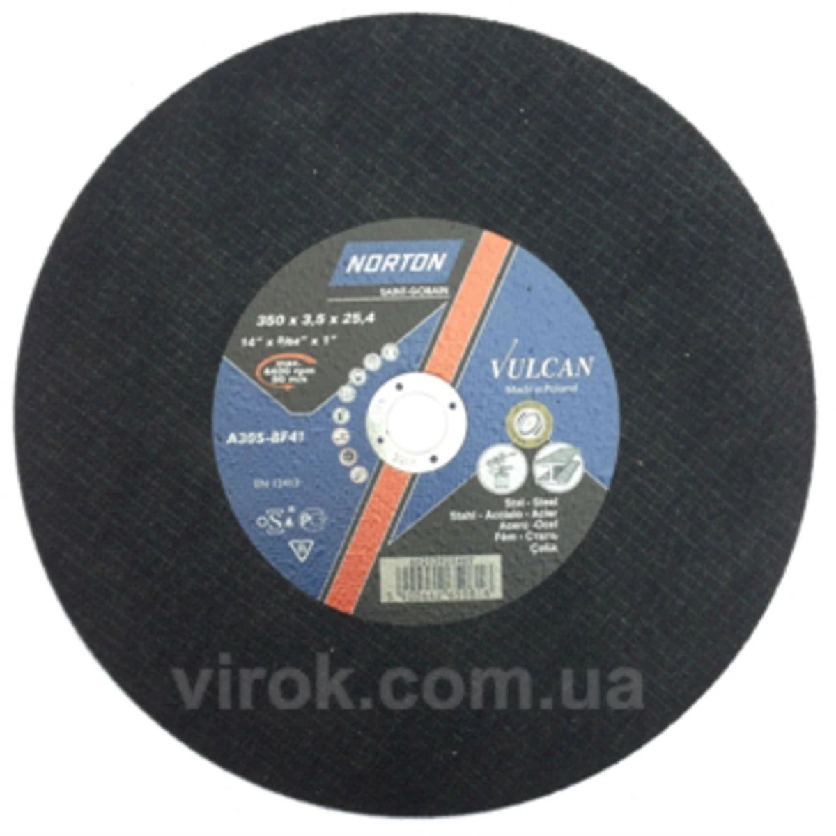 NORTON Диск відрізний по металу і нержав. сталі тм " VULCAN FIXED"; Ø= 350х25,4 мм, t= 3.5 мм | 70V1