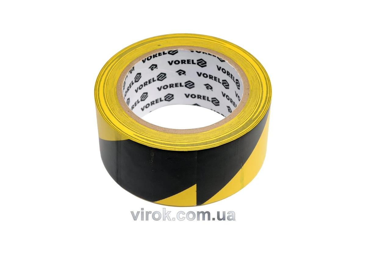 VOREL Стрічка сигнальна самоклеюча 48мм x 33 м. жовто-сіра, ПВХ  | 75231