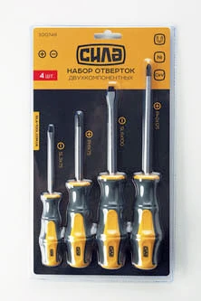 Набор отверток двухкомпонентных CrV SL3x75, SL6x100, PH1x75, PH2x125 (4шт) СИЛА