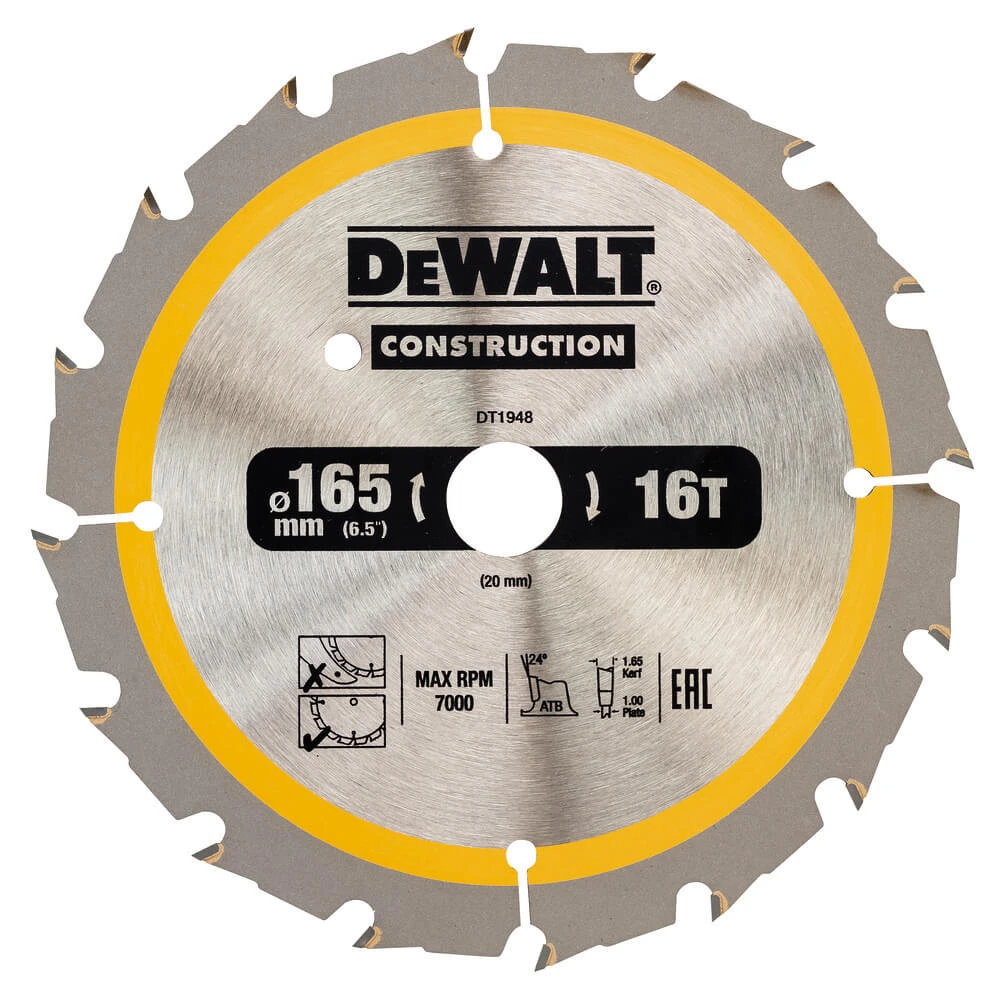 DeWALT Диск пильный CONSTRUCTION, 165х20 мм, 16z (ATB) + 20 град