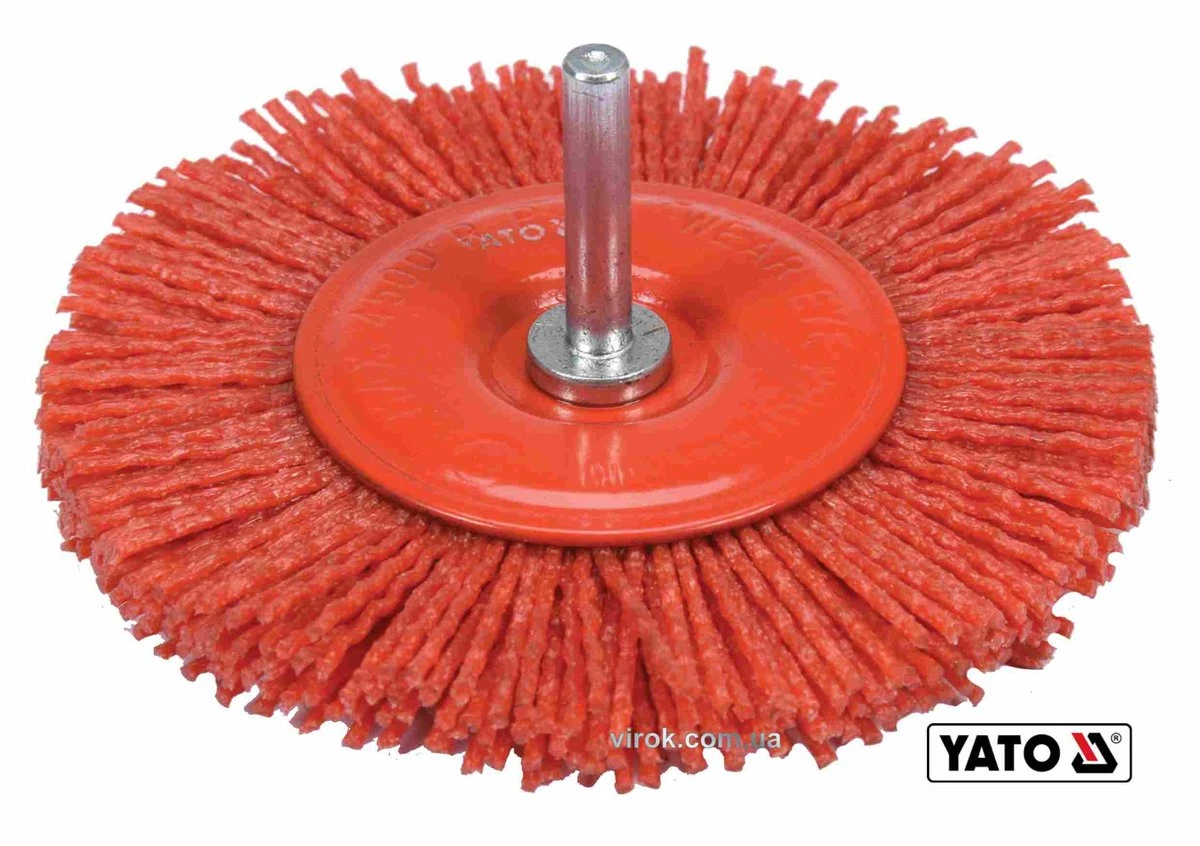 YATO Щітка зачисна з нейлоновим ворсом, дискова до дрилі YATO: Ø=100 мм, зі шпинделем Ø=6 мм  | YT-4