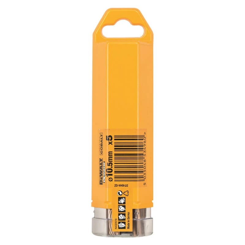 DeWALT Сверло по металлу EXTREME2 кобальтовое HSS-CO 10.5x133x84 мм упаковка 5 штук DT4944
