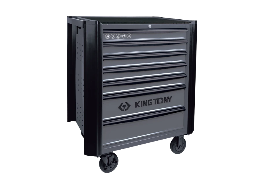 KING TONY Тумба инструментальная 7 полочная с бампером серая | 87634-7B-G