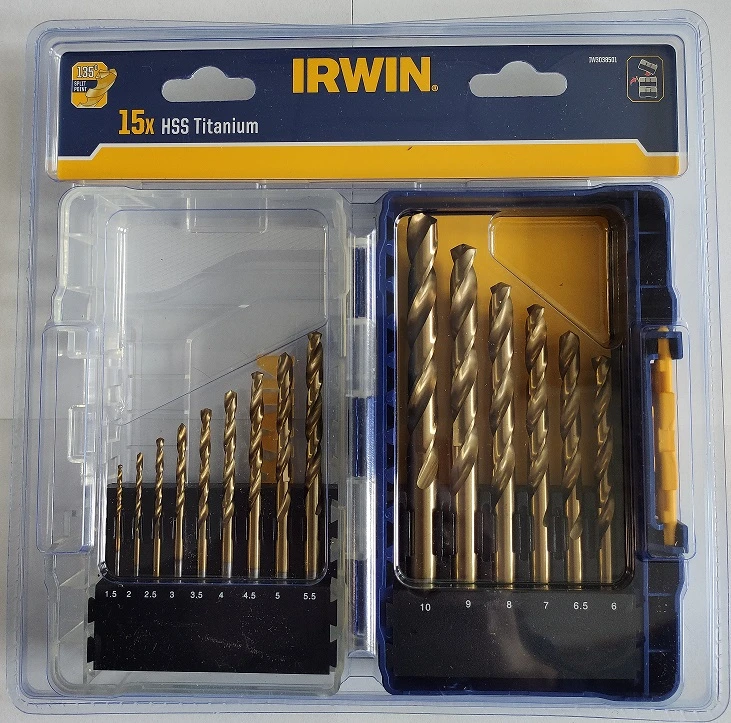 IRWIN Набор свёрл HSS PRO TITANIUM 15шт. :1.5/2/2.5/3/3.5/4/4.5/5/5.5/6/6.5/7/8/9/10мм, | IW3038501