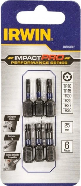 IRWIN Биты IMPACT PRO 1/4"/25мм, комплект TR10, TR15, TR20, TR25, TR27, TR30, | IW6061607