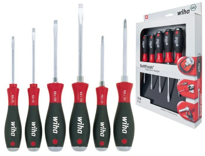 Wiha W21250 Набор ударных отверток SoftFinish 6 предметов (PH1x80, PH2x100; 3,5x75; 4,5x90; 5,5x100;