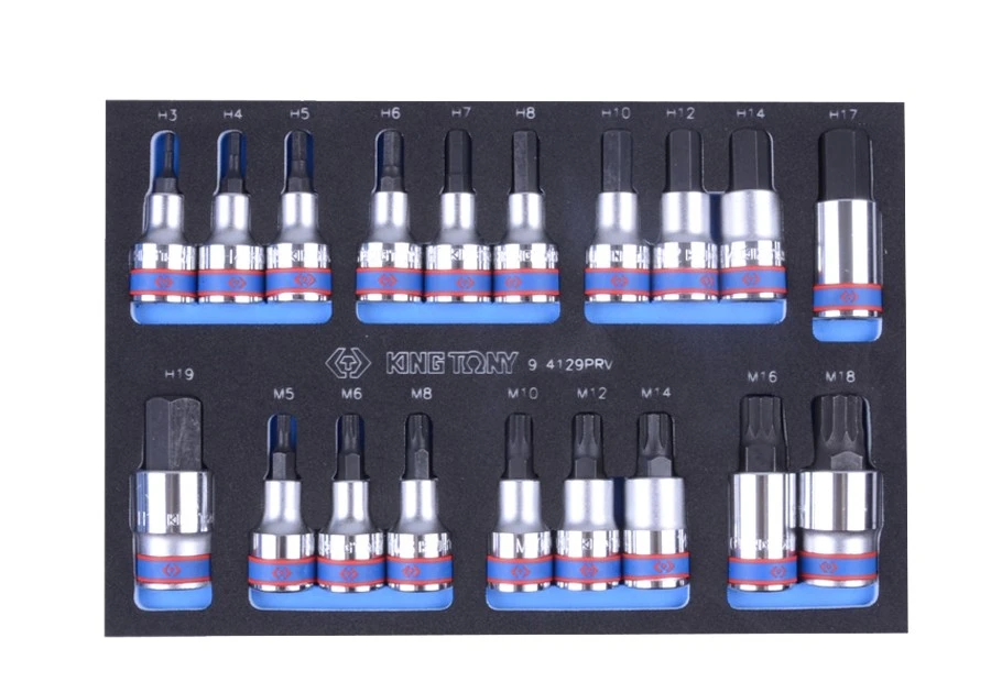 KING TONY Набор торцевых головок 1/2" HEX и SPLINE, ложемент, 19 пр. (EVA ложемент) | 9-4129PRV