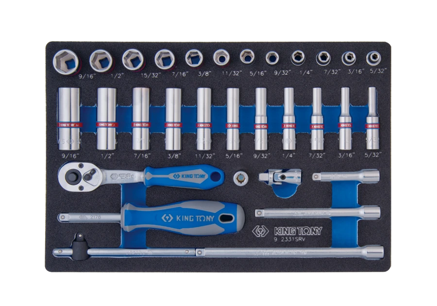 KING TONY Набор торцевых головок 1/4", шестигранные, 5/32"-9/16", 31 предмет | 9-2331SRV