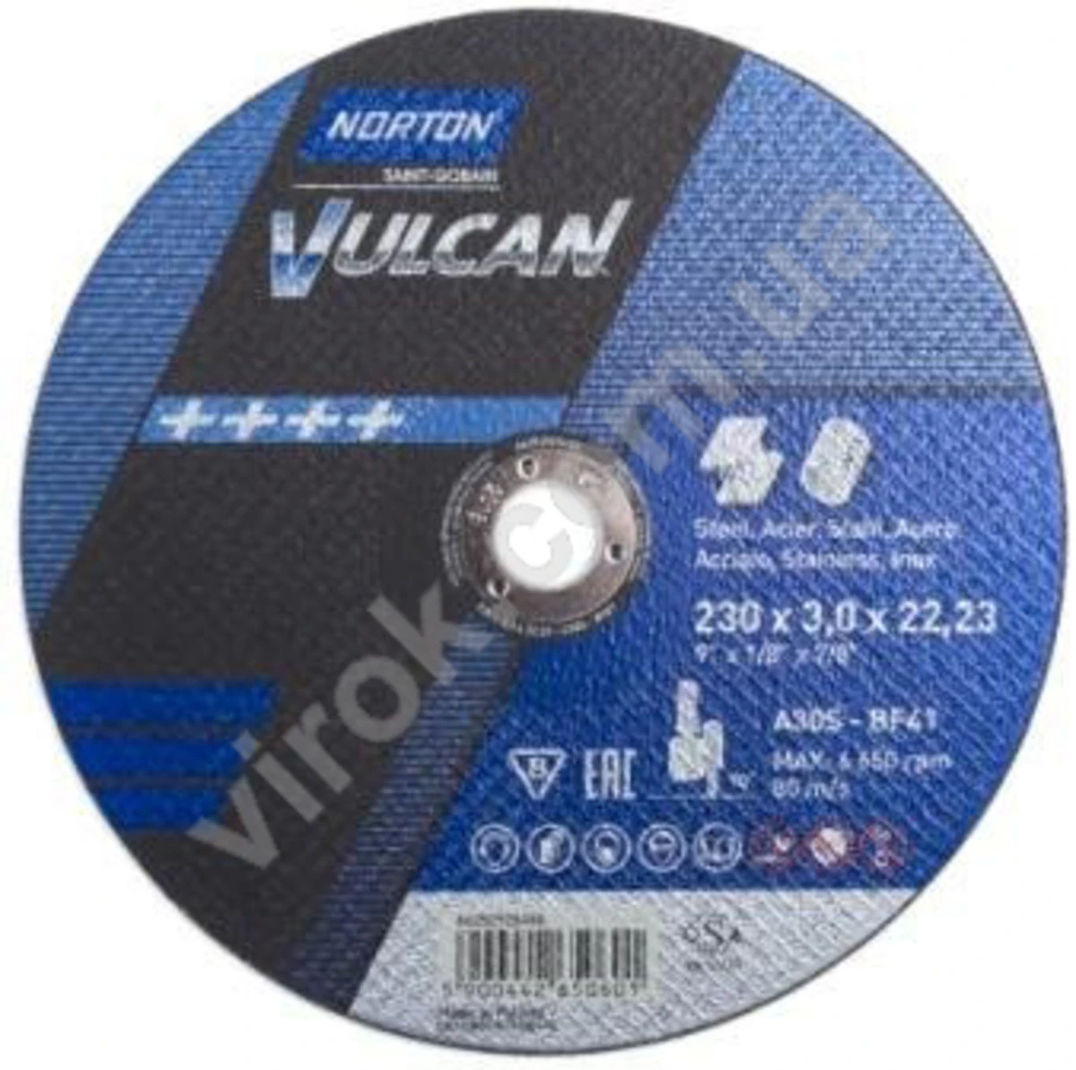 NORTON Диск відрізний по металу і нержав. сталі тм " VULCAN"; Ø= 230х22,2 мм, t= 3.0 мм | 70V108