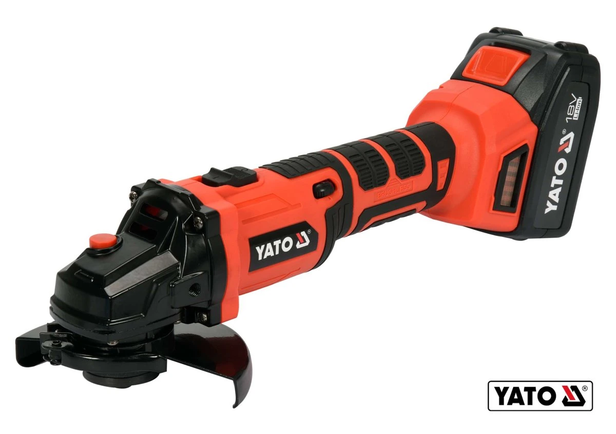 YATO Шліфмашина кутова акумуляторна безщіткова YATO : Li-Ion, 18 В, 3 АГод, для диска Ø=125 мм + кей