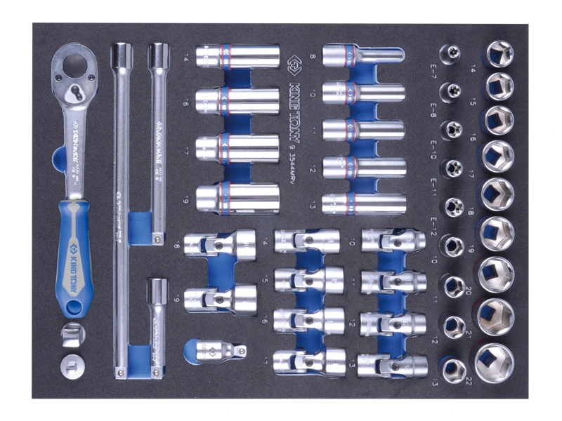 KING TONY Набор торцевых головок 3/8" с принадлежностями, ложемент, 44 пр. (EVA ложемент) | 9-3544MR