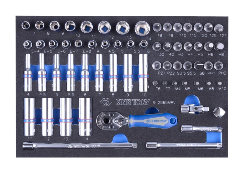 KING TONY Набор торцевых головок 1/4" с принадлежностями, ложемент, 65 предметов (EVA ложемент) | 9-