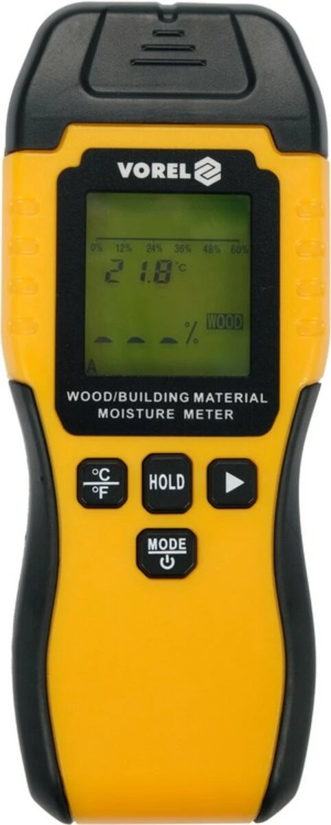 VOREL Вологомір електронний для деревини і будматеріалів YATO; діапазон вологості 6- 60% дерево, 1,5