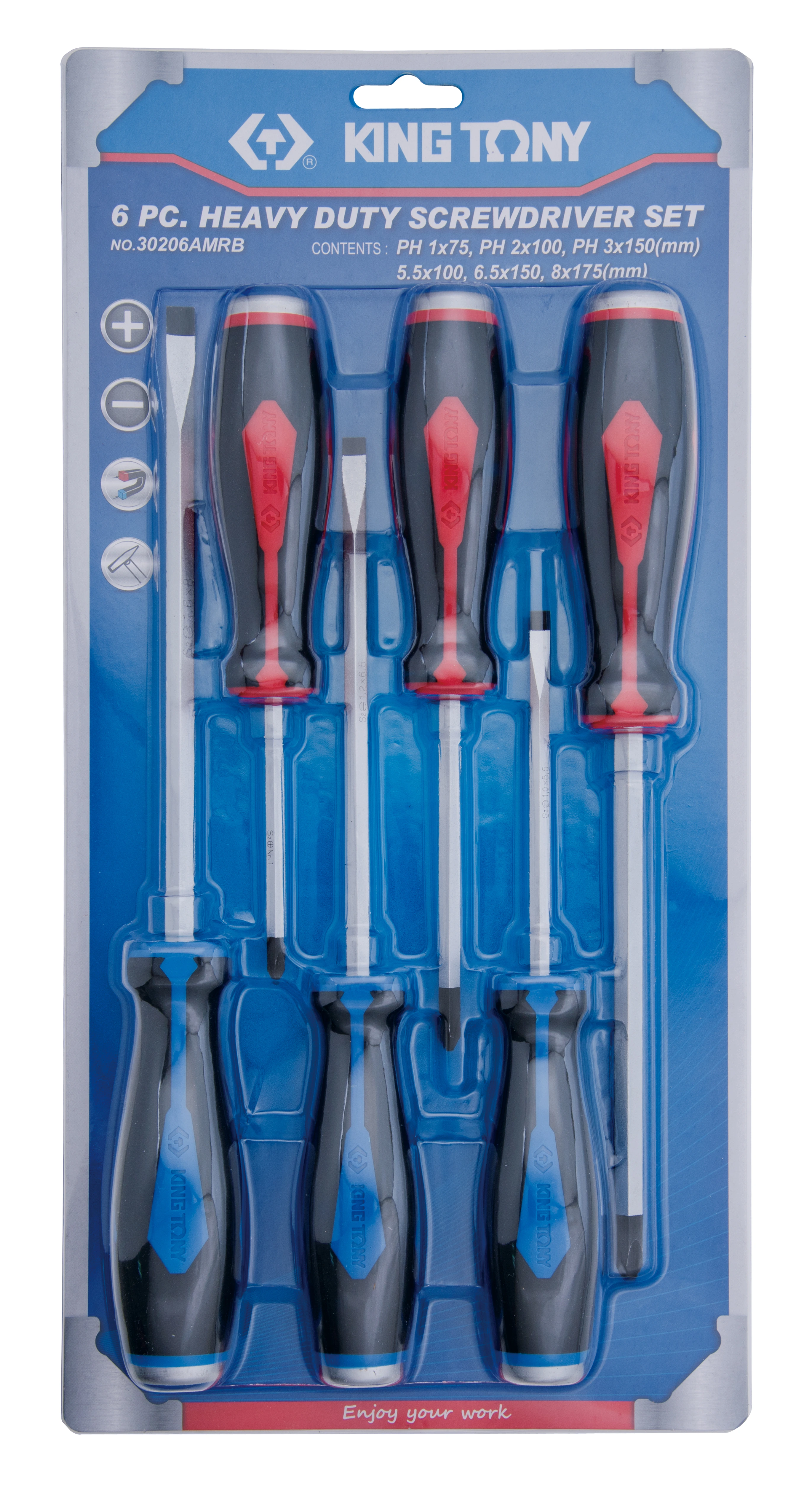 KING TONY Набор отверток 6 предметов, силовые, #14B2+14B1 | 30206AMRB