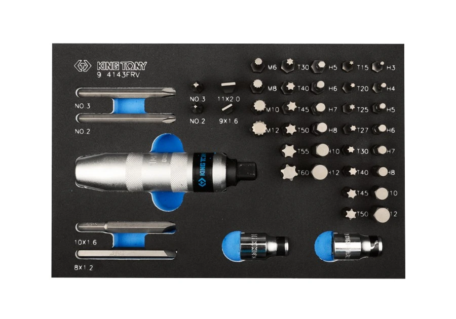 KING TONY Набор торцевых головок насадок, бит и ударная отвертка, ложемент, 43 предмета (EVA ложемен