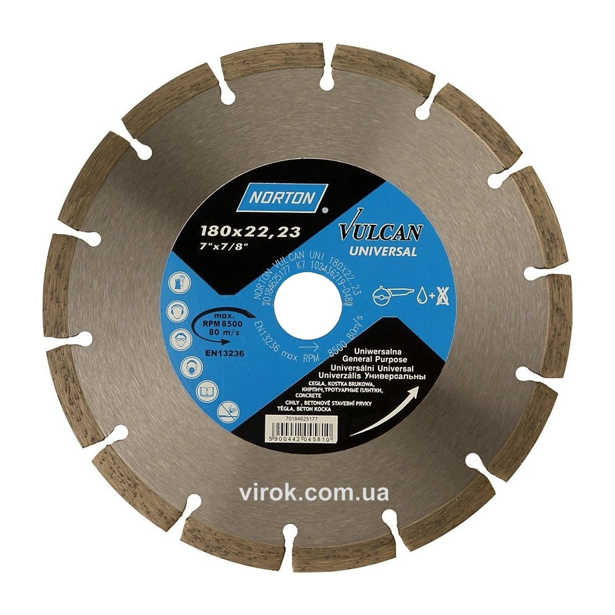 NORTON Диск алмазний VULCAN UNI сегментний: Ø= 180/ 22.23 мм (DW) | 70V203