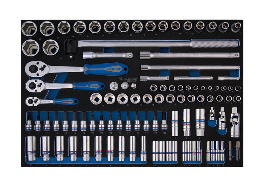KING TONY Набор торцевых головок 1/4, 3/8 и 1/2 дюйма с принадлежностями, 103 предмета, ложемент | 9