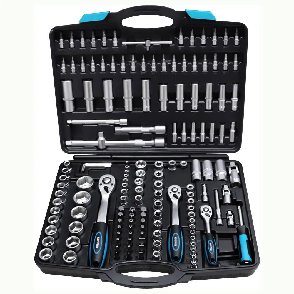 Набір головок та насадок 1/4, 3/8, 1/2 (4-32мм), Cr-V, 150шт Berg | 52-120